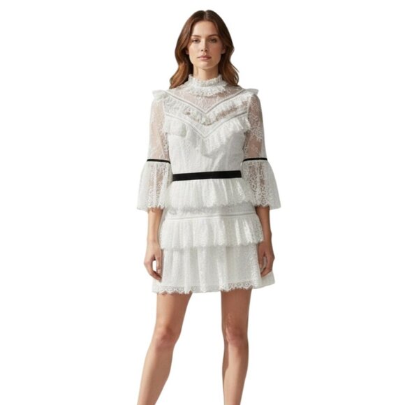 Self-Portrait White Fine Lace Mini Dress NWOT - Size XS - Picture 1 of 9